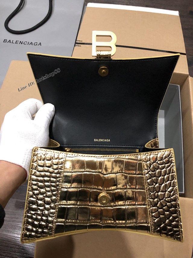 Balenciaga專櫃爆款大號手提女包 巴黎世家升級版鱷魚金色金扣Hourglass沙漏包 fyj1656